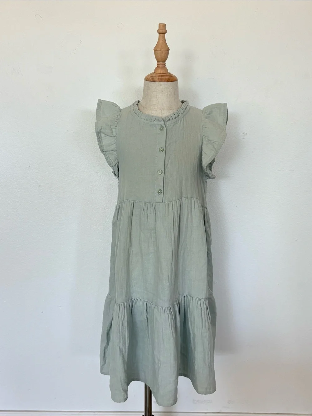 Cat & Jack Sage Green Flutter Sleeve Tiered Dress - Kids Size 7/8